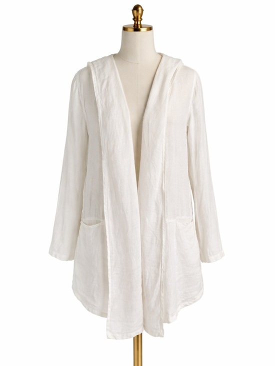Click Sweaters - Click by Color Me Cotton White 100% Linen Hooded Open Front Cardigan Jacket XS